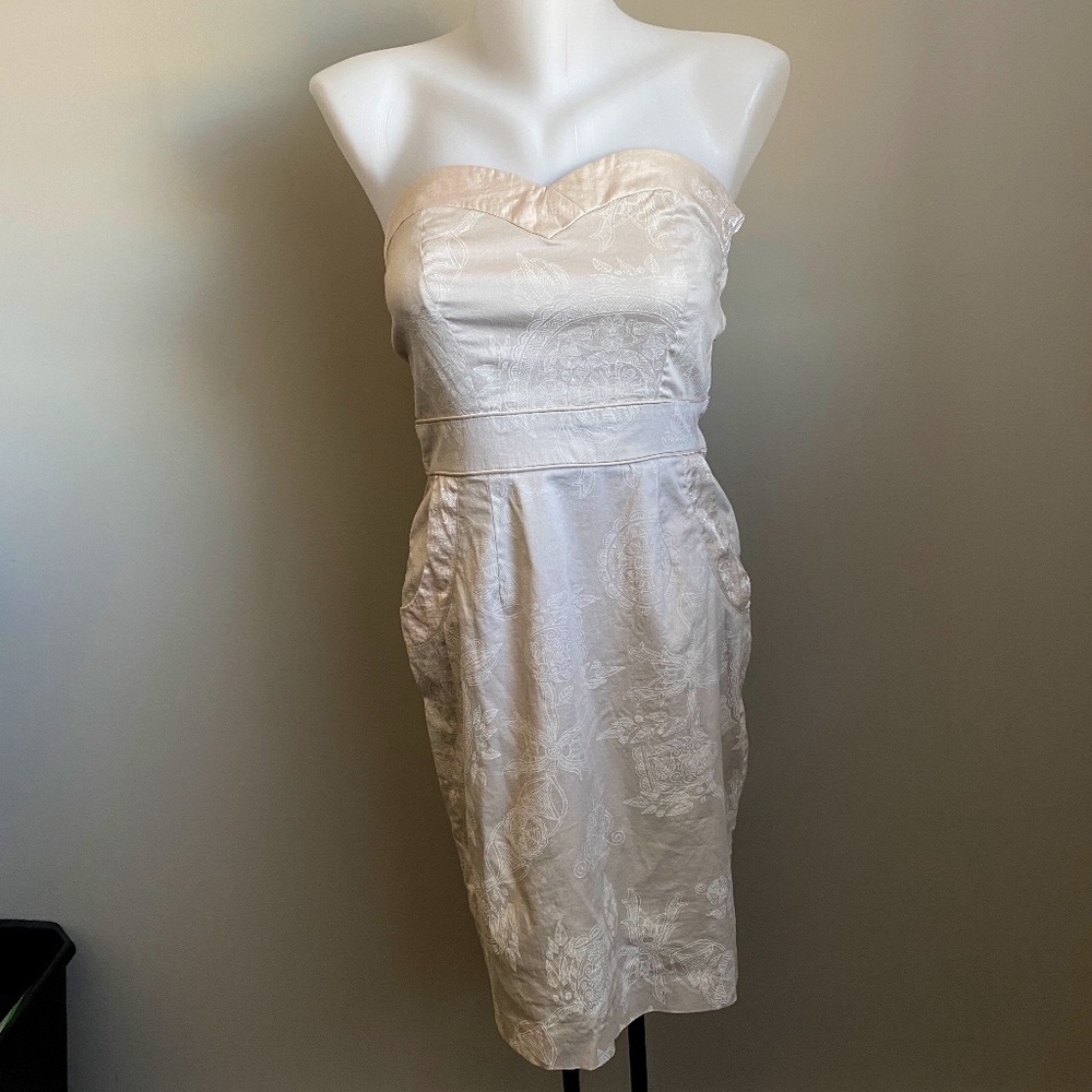 RW & Co. Women's Strapless‎ Beige Patterned Midi Dress Size 2